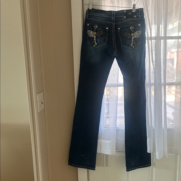 Miss Me Women's Angel Wings Faux Flap Pocket Mid-Rise Bootcut Jeans Embellished - Picture 9 of 14